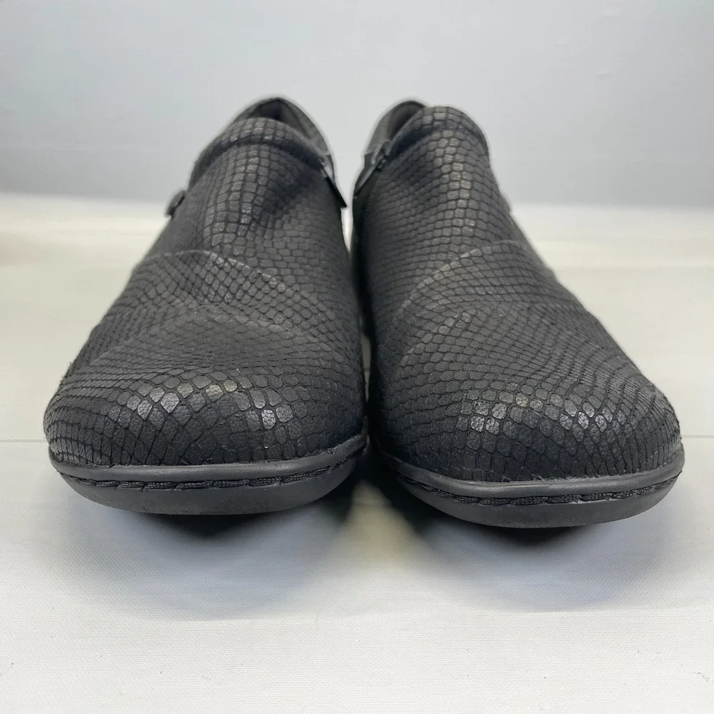 Clarks Channing Ann Shoes Womens Size 12M Black Leather Side Zip Comfort Loafers
